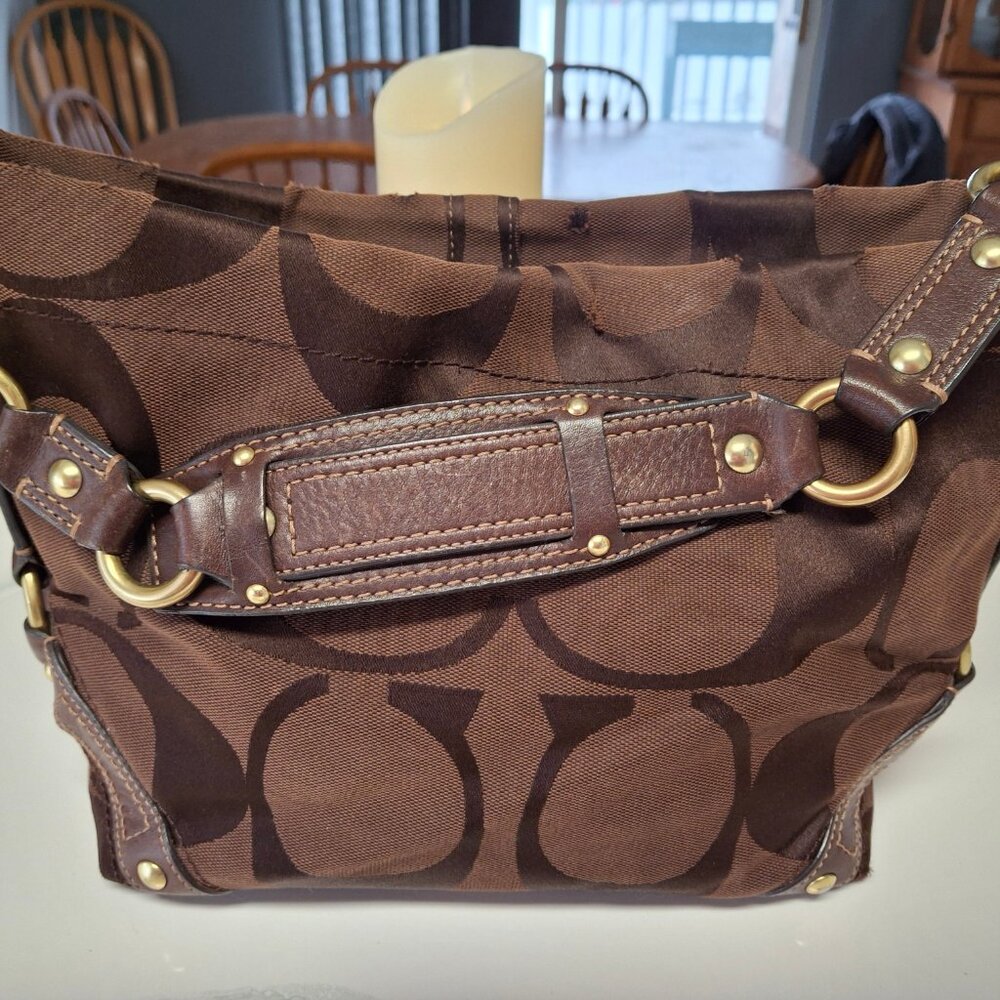 Coach Signature Carly Chocolate Brown Medium Shoulder Bag Purse with Dust Bag